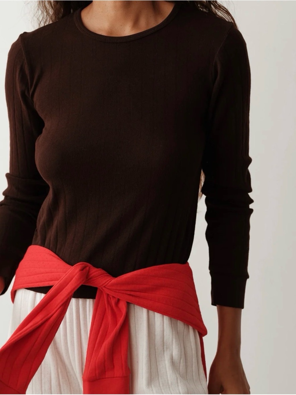NWT DONNI. The Pointelle Long-Sleeve in Espresso